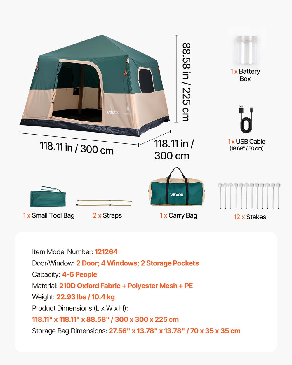 VEVOR Camping Tent, 6 Person Inflatable Cabin Tent with Rechargeable Pump, TPU Air Tube & 4 Large Mesh Windows, Portable Easy Setup Waterproof with Carry Bag for Family Outdoor Camping & Hiking, Green
