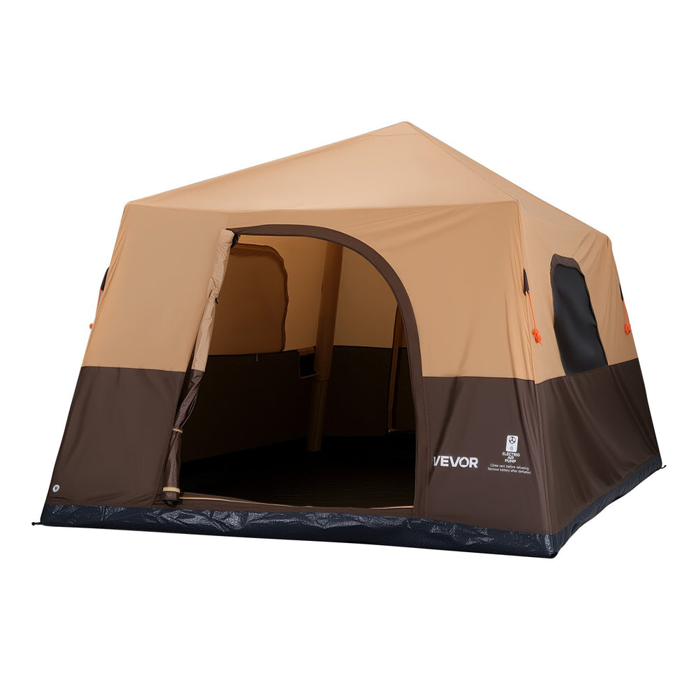 VEVOR Camping Tent, 8 Person Inflatable Cabin Tent with Rechargeable Pump, TPU Air Tube & 4 Large Mesh Windows, Portable Easy Setup Waterproof with Carry Bag for Family Outdoor Camping & Hiking, Beige