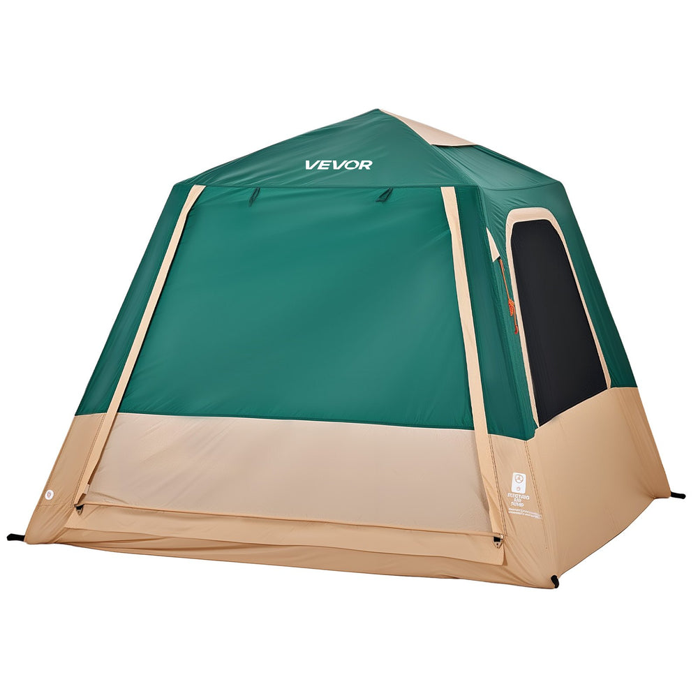 VEVOR Camping Tent, 4 Person Inflatable Cabin Tent with Rechargeable Pump, TPU Air Tube & 5 Large Mesh Windows, Portable Easy Setup Waterproof with Carry Bag for Family Outdoor Camping & Hiking, Green
