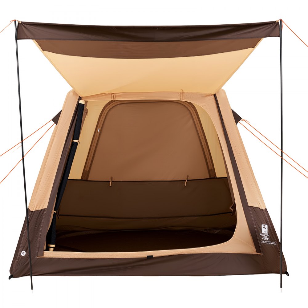VEVOR Camping Tent, 4 Person Inflatable Cabin Tent with Rechargeable Pump, TPU Air Tube & 5 Large Mesh Windows, Portable Easy Setup Waterproof with Carry Bag for Family Outdoor Camping & Hiking, Beige