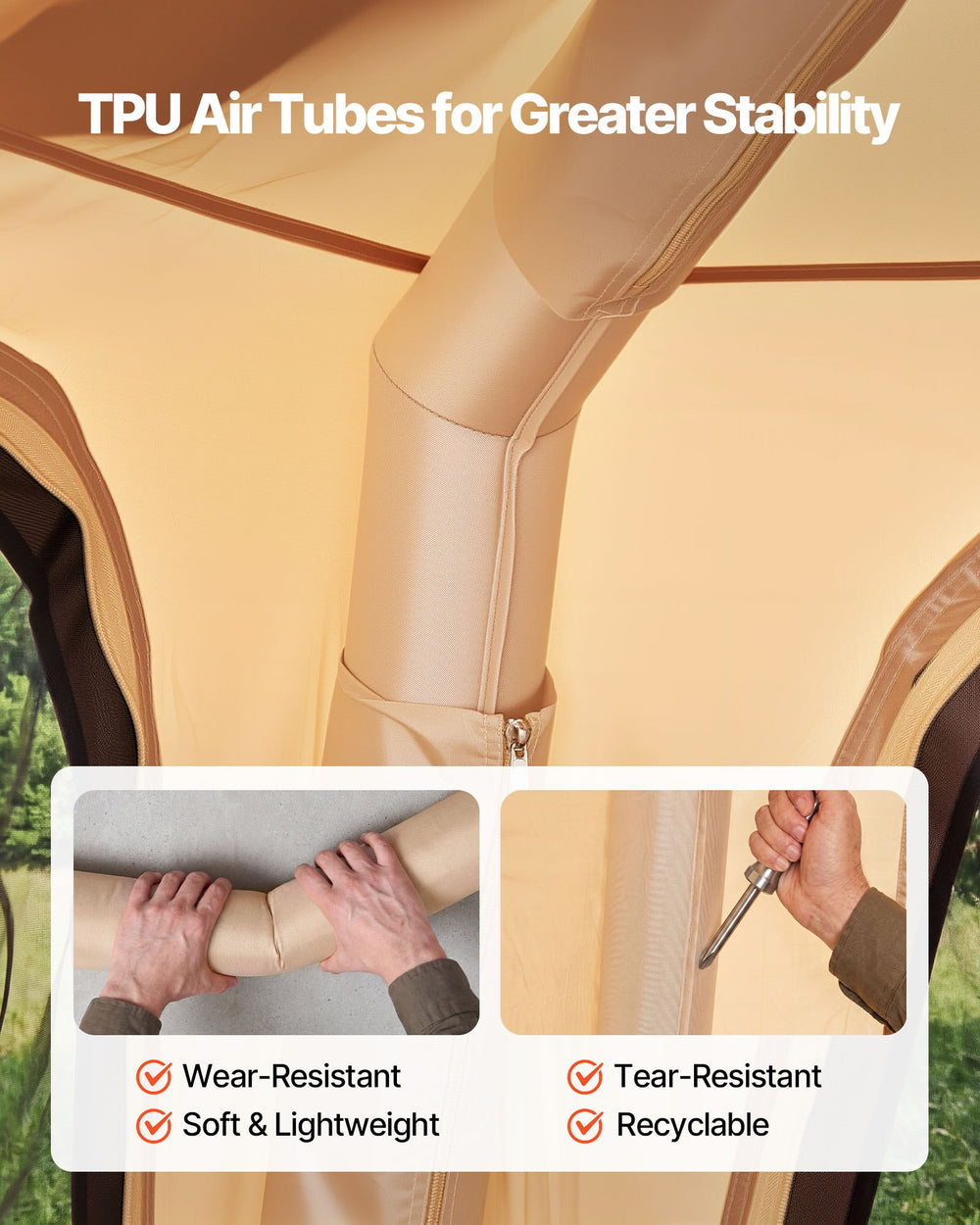 VEVOR Camping Tent, 4 Person Inflatable Cabin Tent with Rechargeable Pump, TPU Air Tube & 5 Large Mesh Windows, Portable Easy Setup Waterproof with Carry Bag for Family Outdoor Camping & Hiking, Beige