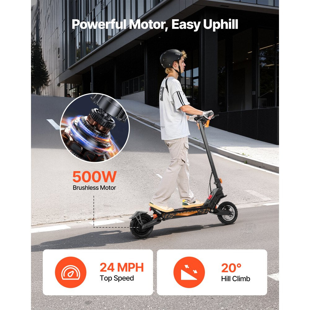 VEVOR Electric Scooter, 500W Motor, 10-Inch Tires, 24 MPH Top Speed, 25 Miles Range, Folding E-Scooter for Adults with Dual Braking, Dual Suspension & App, Max Load 330 lbs, Foldable for Commuting