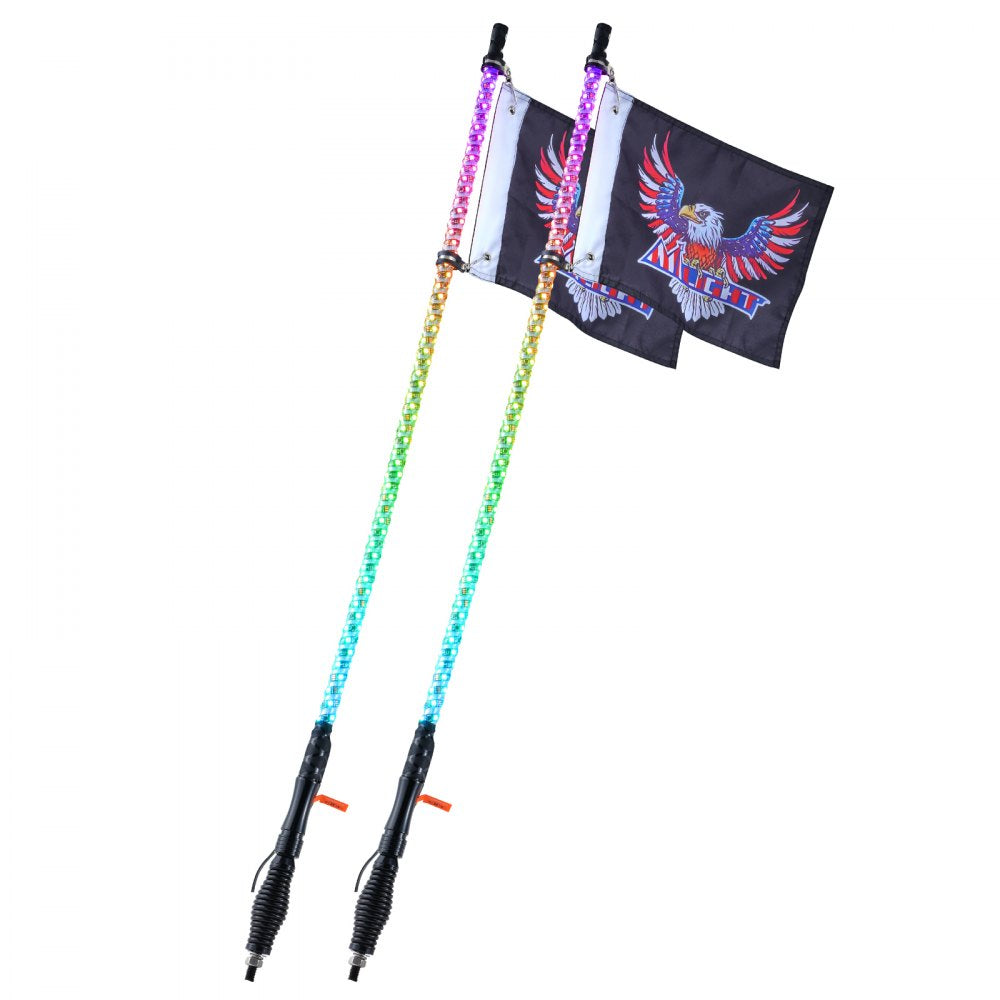 VEVOR 2 PCS 4 FT Whip Light with Spring Base, Led Whip Light with APP & Remote Control, Waterproof 360° Spiral RGB Chasing Lighted Whips with 2 Flags, for UTVs, ATVs, Motorcycles, RZR, Can-am, Go-kart
