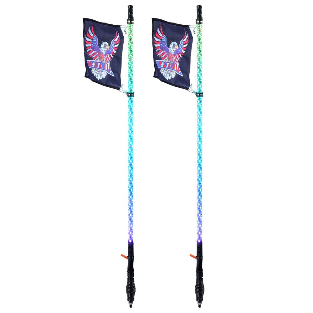 VEVOR 2 PCS 4 FT Whip Light with Spring Base, Led Whip Light with APP & Remote Control, Waterproof 360° Spiral RGB Chasing Lighted Whips with 2 Flags, for UTVs, ATVs, Motorcycles, RZR, Can-am, Go-kart