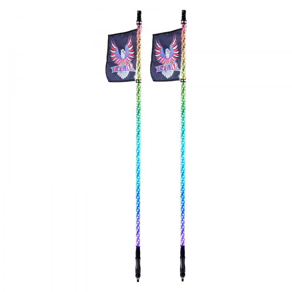 VEVOR 2 PCS 3 FT Whip Light, APP & RF Remote Control Led Whip Light, Waterproof 360° Spiral RGB Chasing Lighted Whips with 4 Flags, for UTVs, ATVs, Motorcycles, RZR, Can-am, Trucks, Off-road, Go-karts