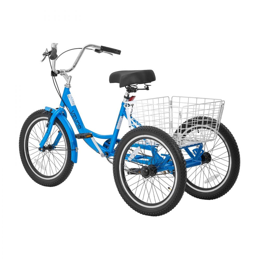 VEVOR Adult Tricycle 20 inch Trike for Adult 3 Wheel Cruiser Bike, with Cargo Basket, Adjustable Seat, and Double-Wall Wheel Rims, Carbon Steel Shopping Picnic Tricycles for Women, Men, Seniors