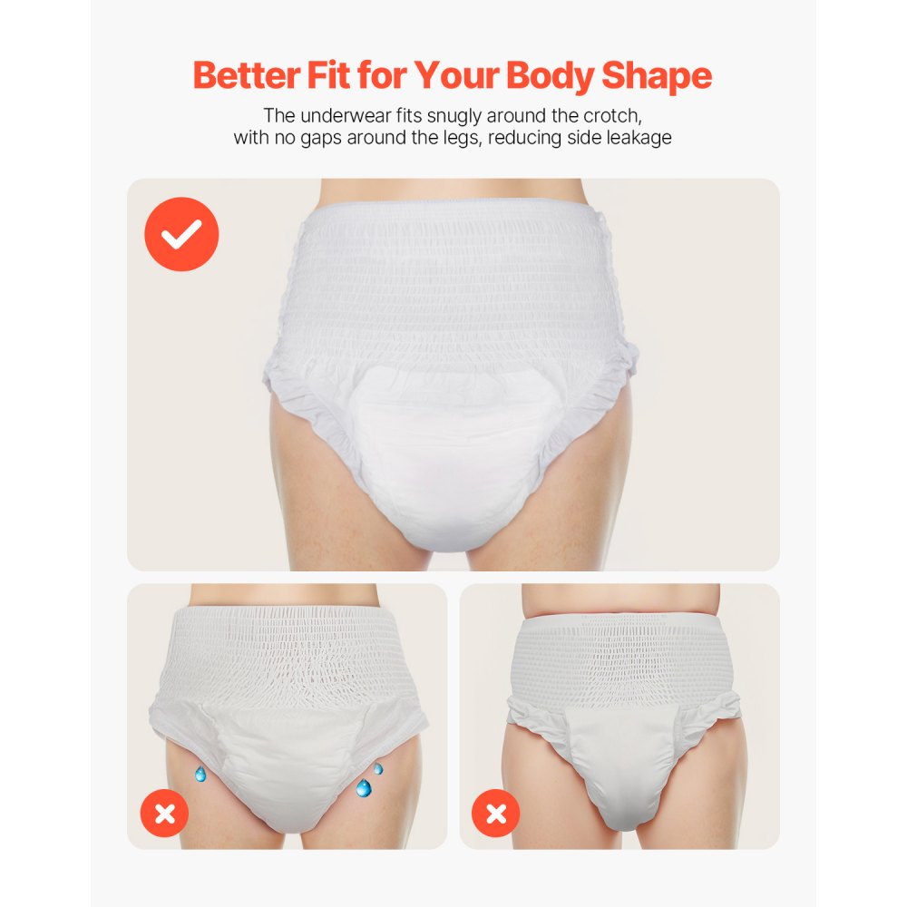 VEVOR Adult Incontinence Underwear, High Absorbent Protective Underwear for Men & Women, Disposable Adult Pull-ups Diapers with Leakproof Leg Cuff & Wetness Indicator - M Size, 64 Count (4 Pack of 16)