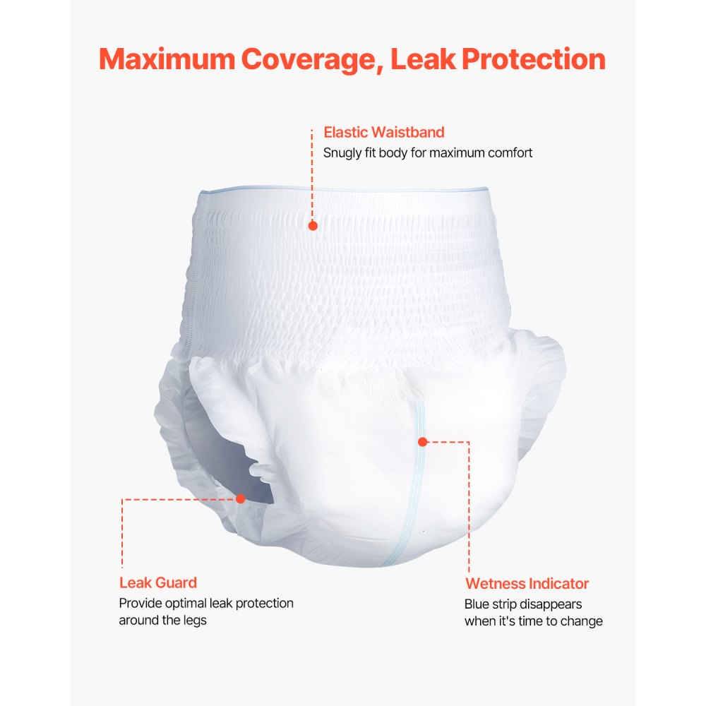 VEVOR Adult Incontinence Underwear, High Absorbent Protective Underwear for Men & Women, Disposable Adult Pull-ups Diaper with Leakproof Leg Cuff & Wetness Indicator - XL Size, 64 Count (4 Pack of 16)