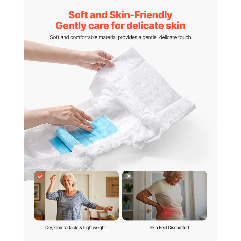 VEVOR Adult Briefs with Tabs, Super Absorbent Incontinence Briefs for Men and Women, Disposable Adult Diapers with Leakproof 3D Surround Guard & Wetness Indicator - M Size, 40 Count (4 Packs of 10)