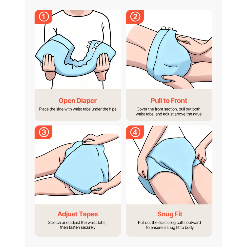 VEVOR Adult Briefs with Tabs, Super Absorbent Incontinence Briefs for Men and Women, Disposable Adult Diapers with Leakproof 3D Surround Guard & Wetness Indicator - XL Size, 40 Count (4 Packs of 10)