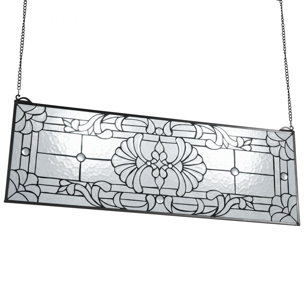 VEVOR Stained Glass Window Panel, 35.2" x 13" Tiffany Style Hanging Transom Window Panel with Chain, Large Horizontal Rectangle Stain Glass, Vintage Traditional Art Handcrafts for Kitchen Home Decor