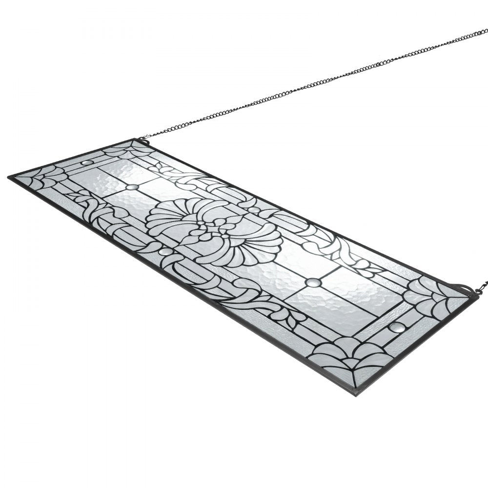 VEVOR Stained Glass Window Panel, 35.2" x 13" Tiffany Style Hanging Transom Window Panel with Chain, Large Horizontal Rectangle Stain Glass, Vintage Traditional Art Handcrafts for Kitchen Home Decor