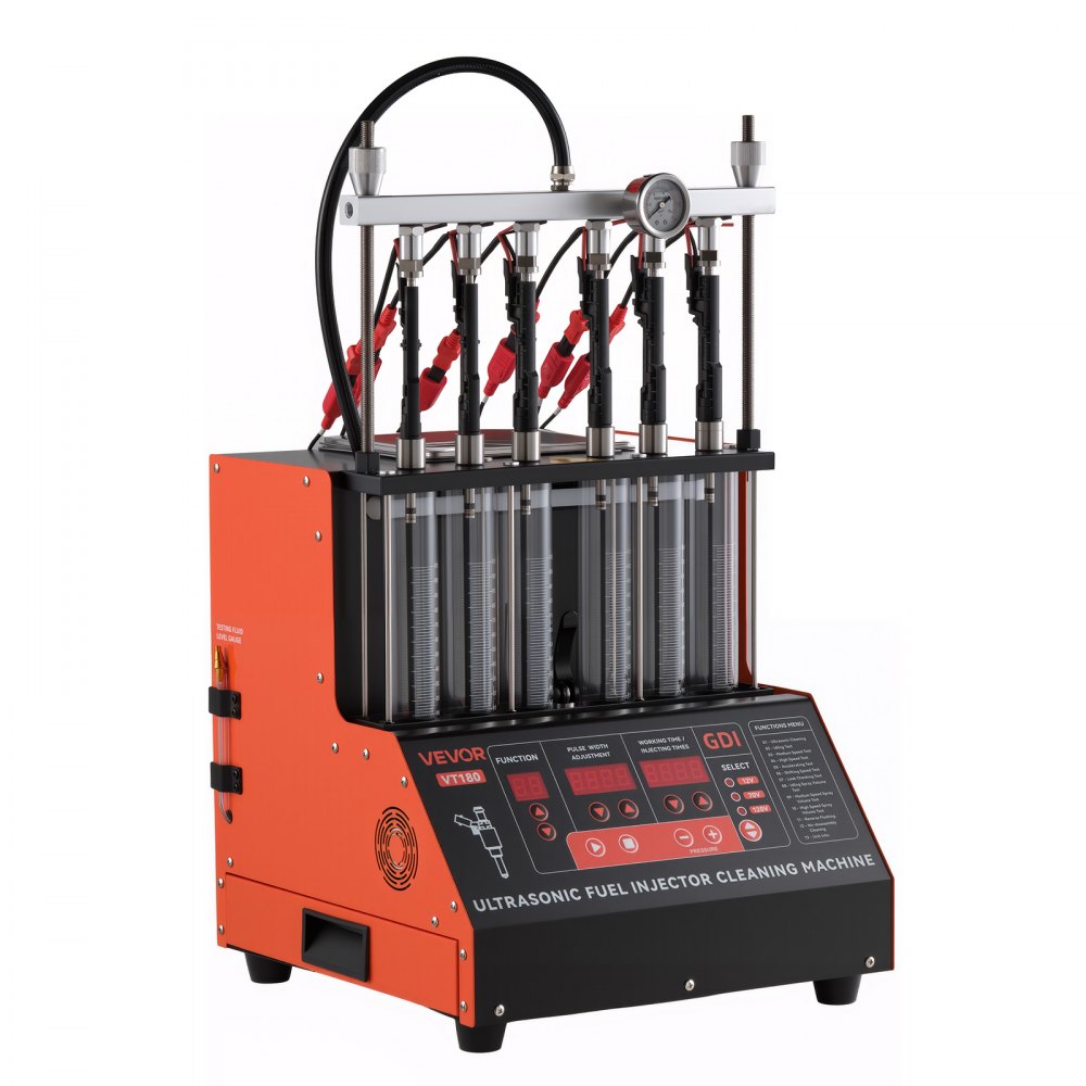 VEVOR Fuel Injector Cleaner Tester, 9 Test Modes, 6-Cylinder 28kHz Ultrasonic Cleaning Machine Adjustable 12V/70V/120V for EFI/FSI/GDI, Injector Cleaner Machine with Drain Valve for Car & Motorcycle