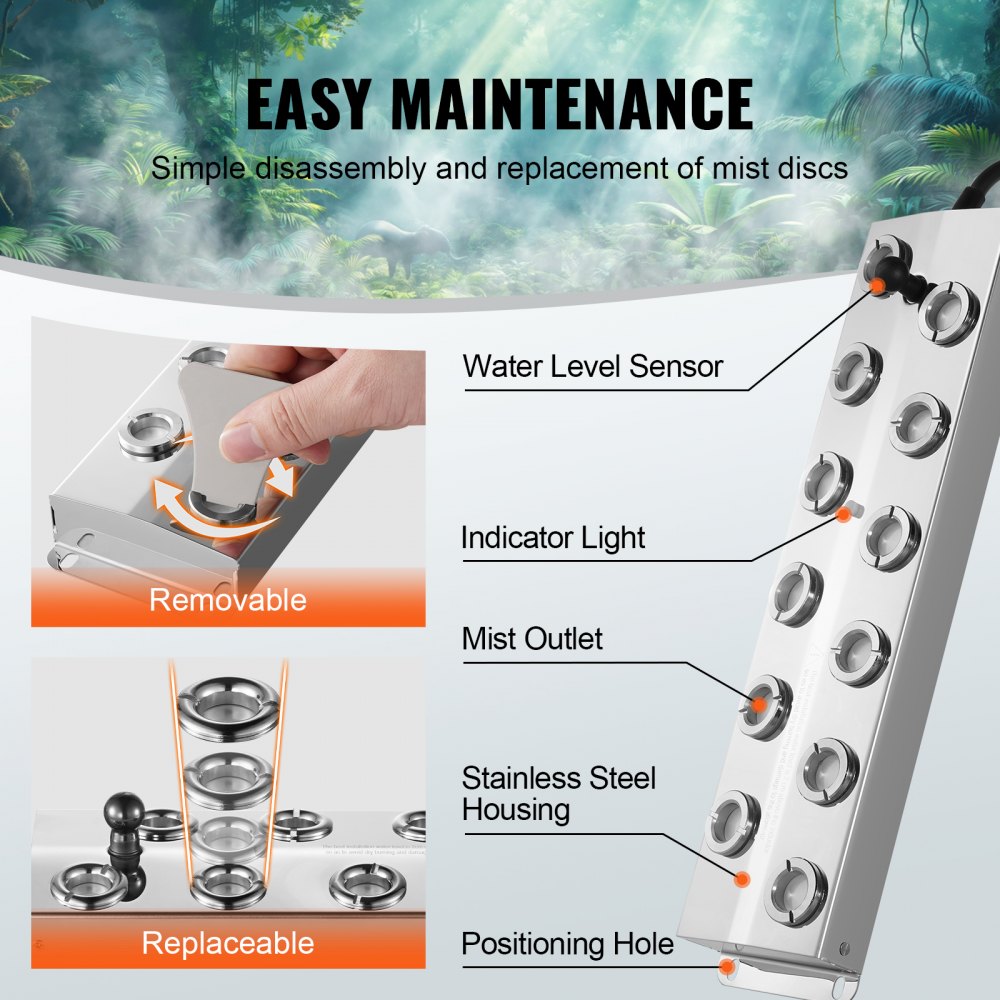 VEVOR Ultrasonic Mist Maker 12 Head, 9000mL/H Ultrasonic Fogger, Mist Maker with 300W IP67 Waterproof Power Supply, Buoy, Replacement Discs, for Pond, Garden, Rockery, Greenhouse, Halloween Decoration