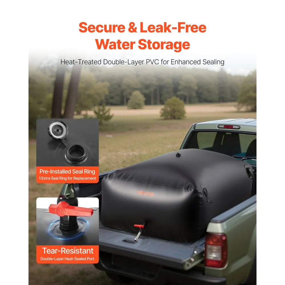 VEVOR Water Storage Bladder, 264.2 Gal Collapsible Water Storage Bag, Wear-Resistant 1000D PVC Soft Waters Bag, Leakproof Camping Tank Containers for Garden Irrigation RV Emergency Use, Black