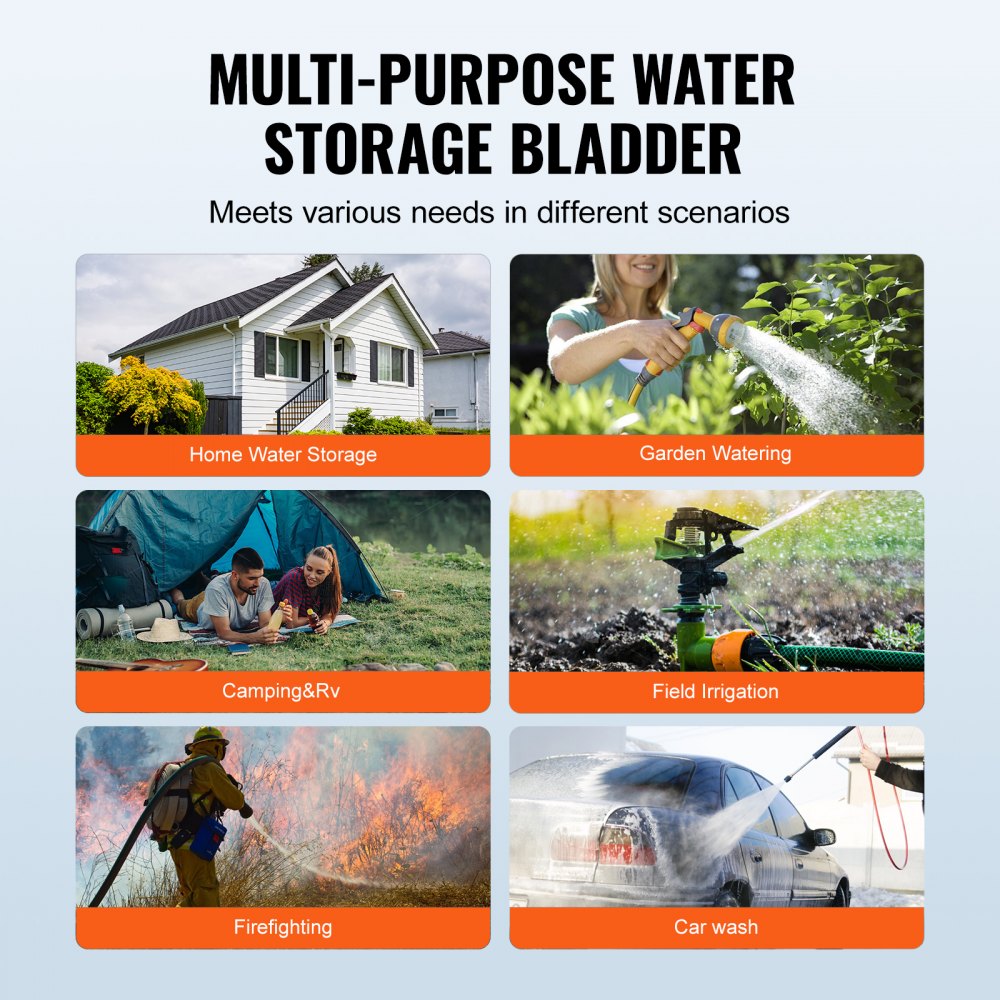 VEVOR 113 L/29.85 Gal Water Storage Bladder, Portable RV Water Tank, 1000D PVC Collapsible Water Storage Containers, Soft Water Bag, Water Bladder, Fire Prevention, Camping, Emergency Water Use, Black