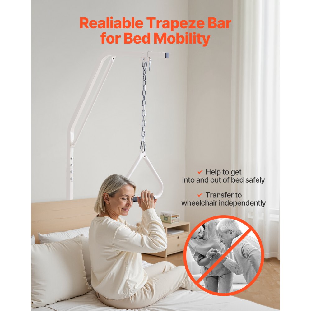 VEVOR Trapeze Bar for Bed Mobility, Bed Trapeze with Clamps and Floor Stand, 250LBS Weight Capacity Bed Pull Up Assist for Elderly, Patients & Disabled, Suitable for Home Care, Hospital, Nursing Home