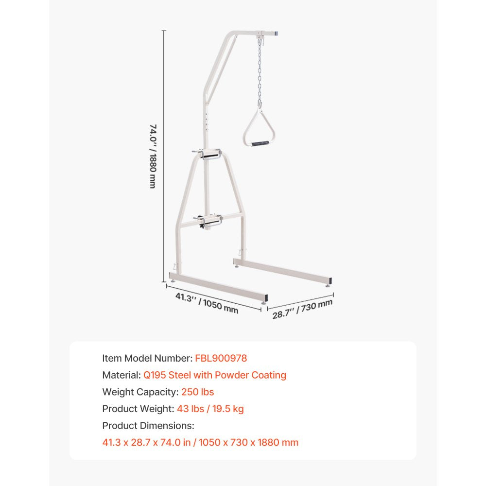 VEVOR Trapeze Bar for Bed Mobility, Bed Trapeze with Clamps and Floor Stand, 250LBS Weight Capacity Bed Pull Up Assist for Elderly, Patients & Disabled, Suitable for Home Care, Hospital, Nursing Home