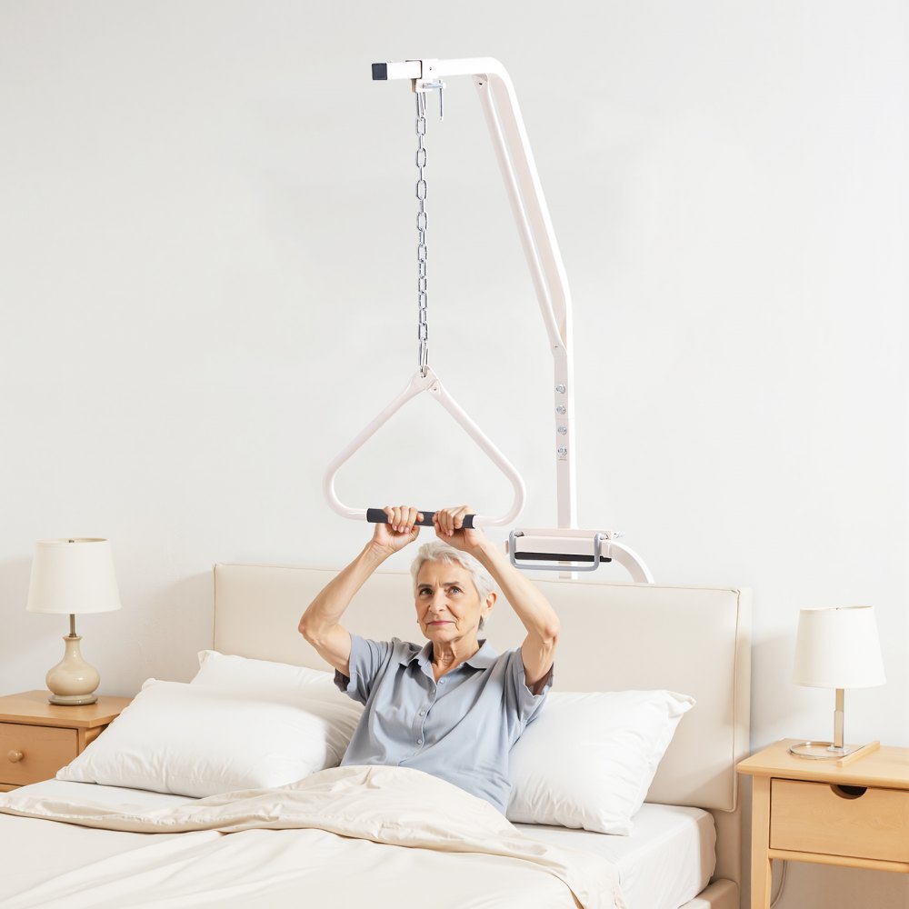 VEVOR Trapeze Bar for Bed Mobility, Bed Trapeze with Clamps and Floor Stand, 250LBS Weight Capacity Bed Pull Up Assist for Elderly, Patients & Disabled, Suitable for Home Care, Hospital, Nursing Home