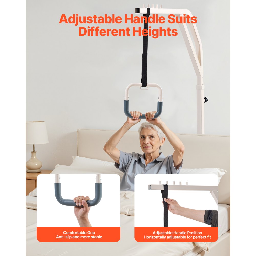 VEVOR Trapeze Bar for Bed Mobility, Height-Adjustable Free Standing Trapeze Bar with 2 Wheels, 300LBS Capacity Bed Pull Up Assist for Elderly Disabled, Ideal for Hospital, Nursing Home & Home Care