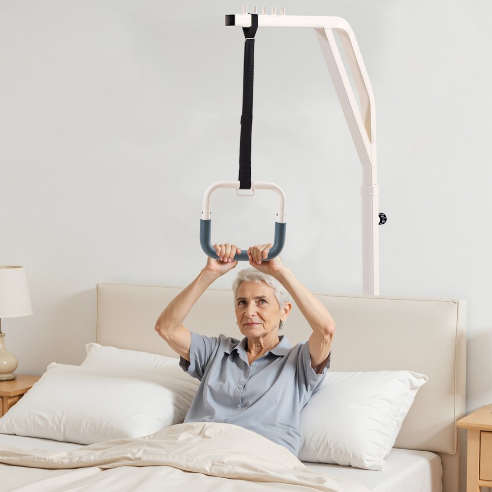VEVOR Trapeze Bar for Bed Mobility, Height-Adjustable Free Standing Trapeze Bar with 2 Wheels, 300LBS Capacity Bed Pull Up Assist for Elderly Disabled, Ideal for Hospital, Nursing Home & Home Care