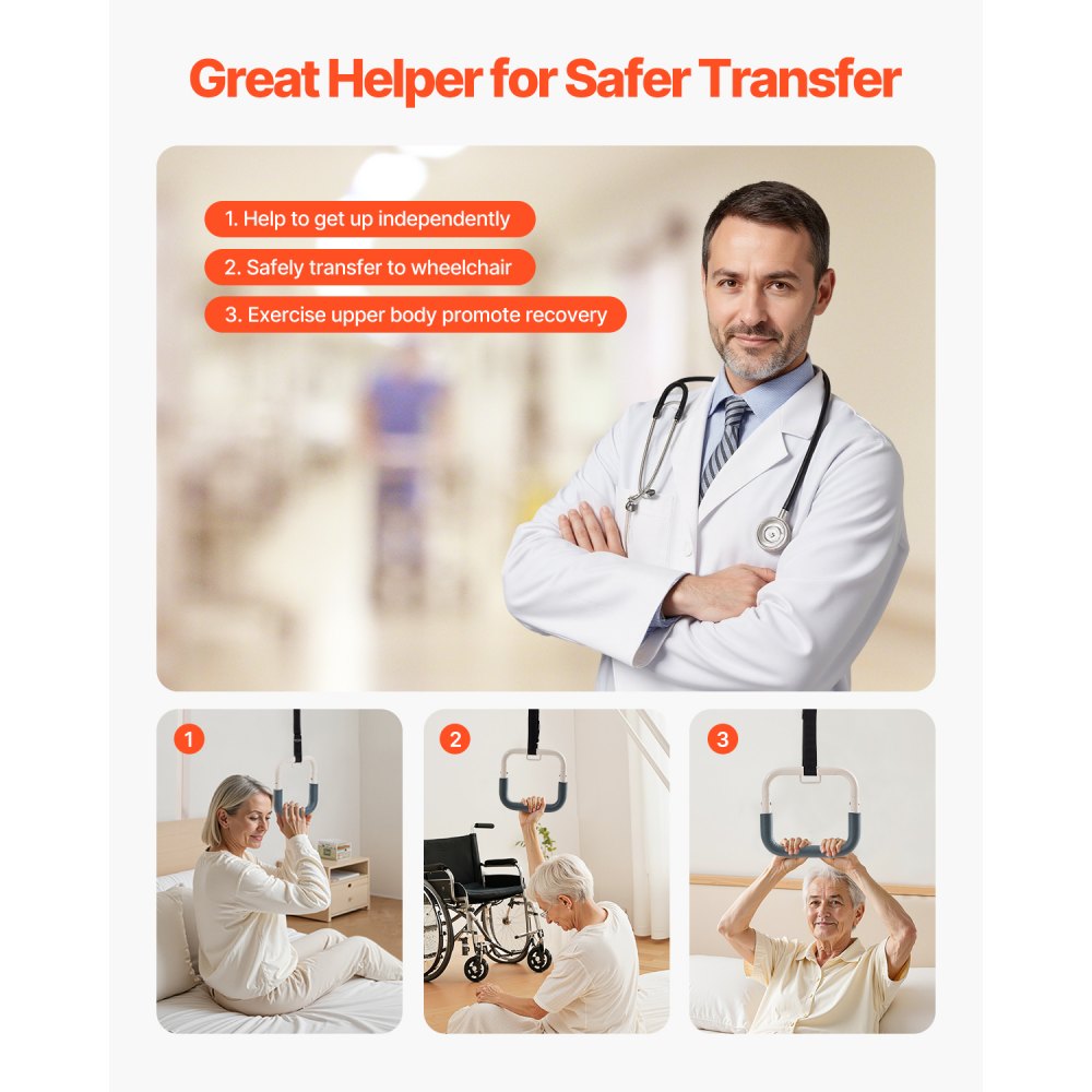 VEVOR Trapeze Bar for Bed Mobility, Heavy-Duty Steel Free Standing Trapeze Bar 250 LBS Weight Capacity, Hospital Bed Pull Up Assist for Elderly & Disabled, Ideal for Hospitals, Nursing Home, Home Care