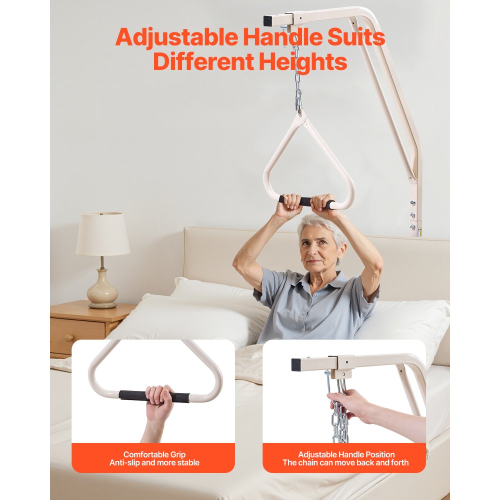 VEVOR Trapeze Bar for Bed Mobility, Medical Bed Trapeze with Clamps & Metal Chain, 250LBS Weight Capacity Bed Pull Up Assist for Elderly & Disabled, Ideal for Home Care, Hospitals, Nursing Homes