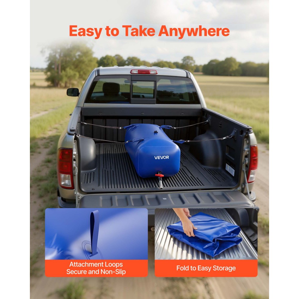 VEVOR Water Storage Bladder 30 Gallon Large Capacity Water Bag, Portable & Collapsible Soft Waters Container, Leakproof & Tear-Resistant PVC Emergency Waters Storage Tank for RV Truck & Outdoor Use