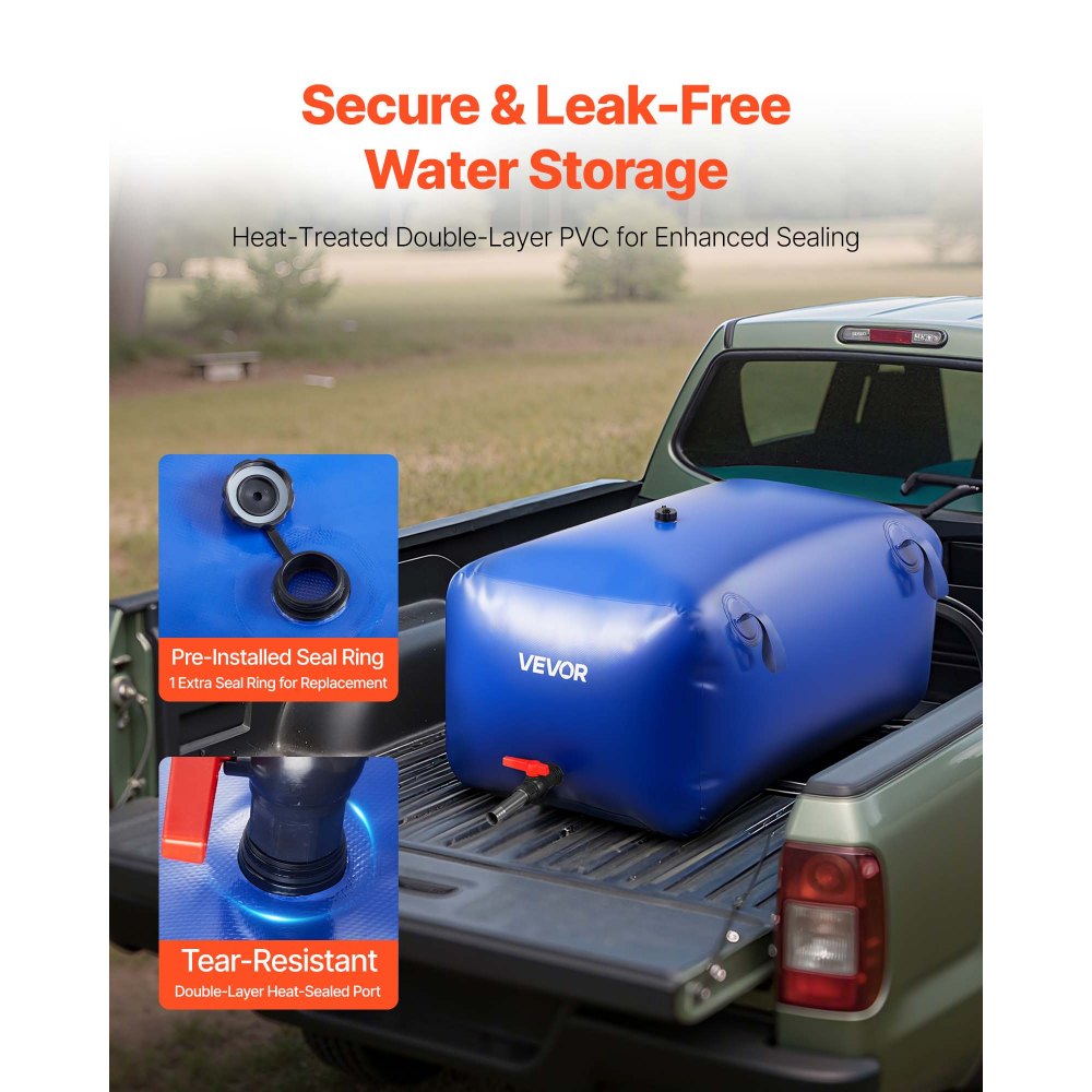 VEVOR Water Storage Bladder 63.4 Gallon Large Capacity Water Bag, Portable & Collapsible Soft Waters Container, Leakproof & Tear-Resistant PVC Emergency Waters Storage Tank for RV Truck & Outdoor Use