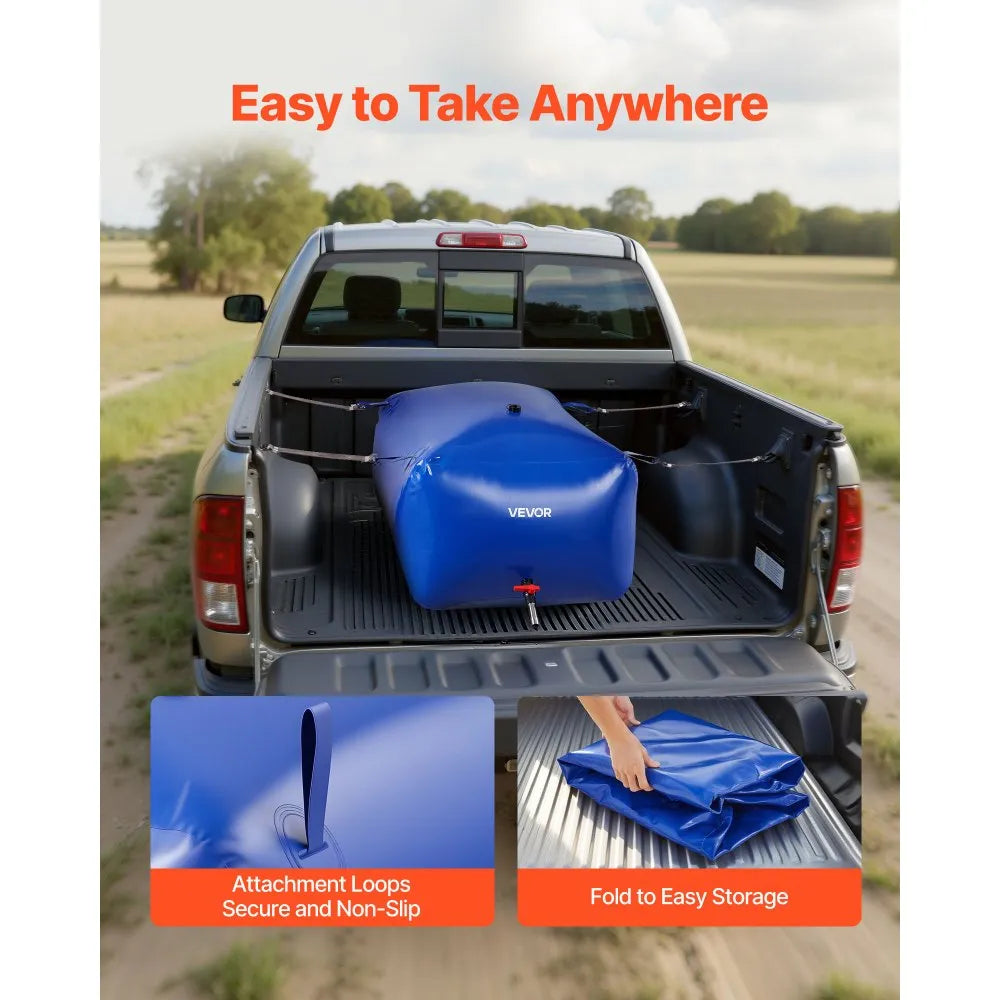 VEVOR Water Storage Bladder 105.7 Gallon Large Capacity Water Bag, Portable & Collapsible Soft Waters Container, Leakproof & Tear-Resistant PVC Emergency Waters Storage Tank for RV Truck & Outdoor Use