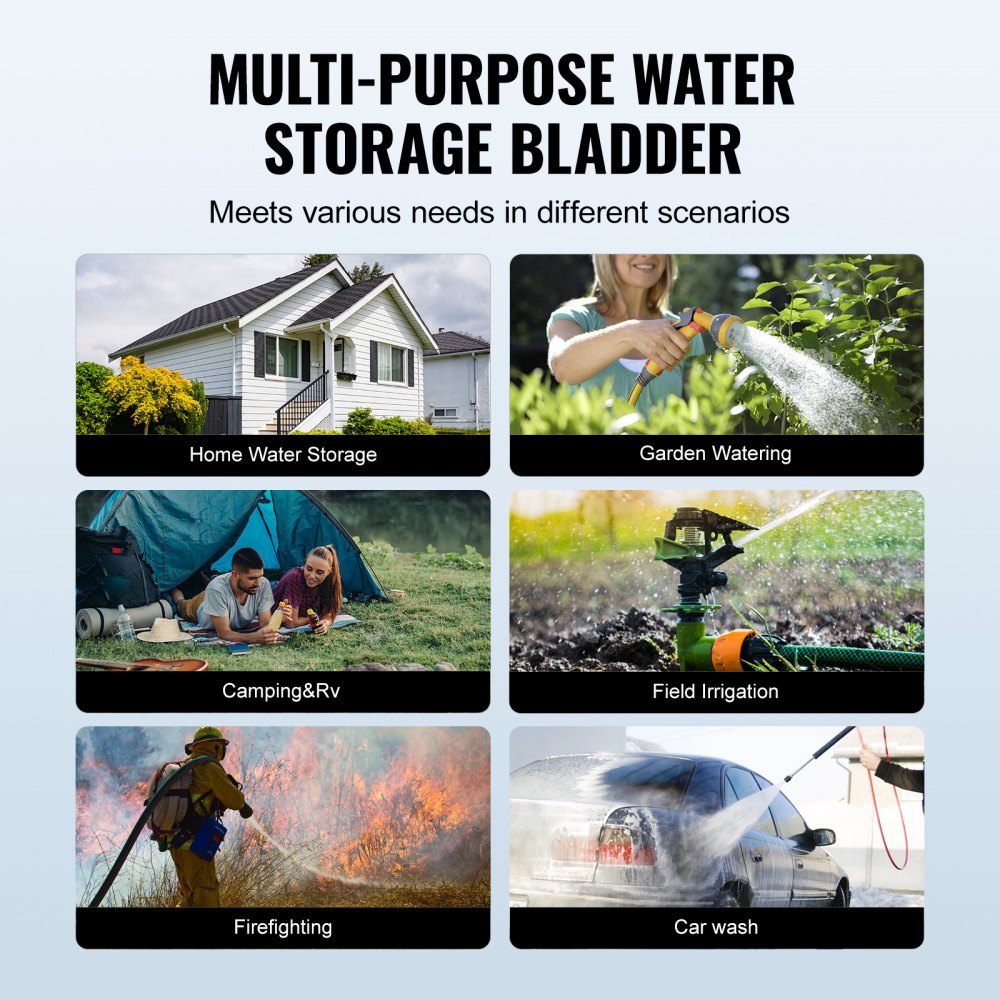 VEVOR 1000L/264 Gallon Water Storage Bladder, RV Water Tank, 1000D Blue PVC Collapsible Water Storage Containers, Large Capacity Soft Water Bag, Portable Water Bladder, Fire Prevention, Camping