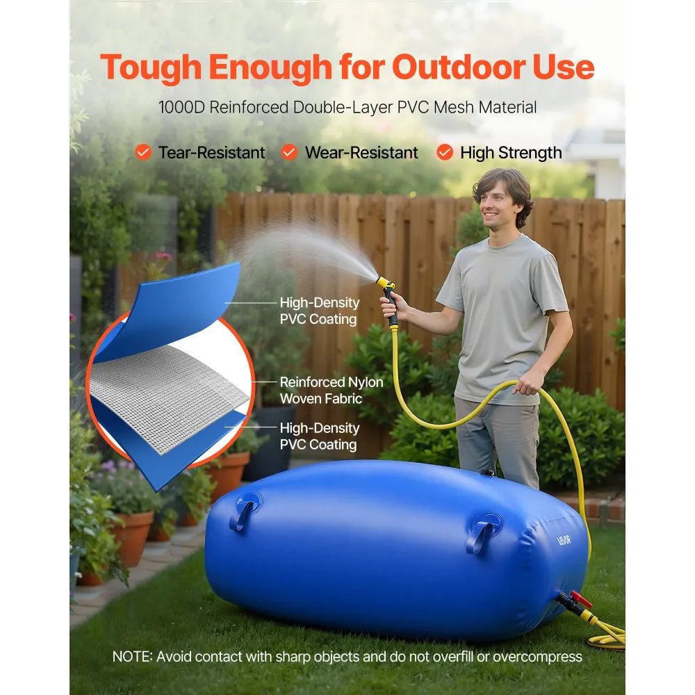VEVOR Water Storage Bladder, 87.2 Gal Collapsible Water Storage Bag, Wear-Resistant 1000D PVC Soft Waters Bag, Leakproof Camping Tank Containers for Garden Irrigation RV Emergency Use, Blue