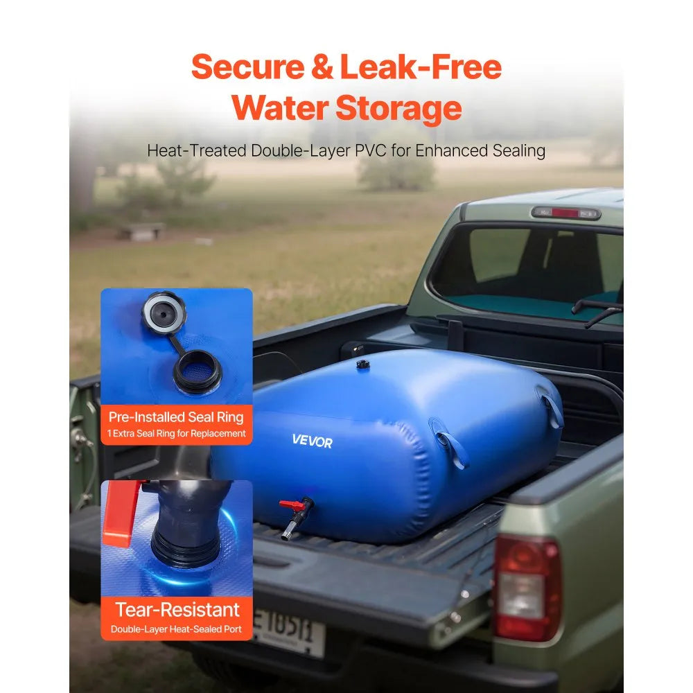 VEVOR Water Storage Bladder, 87.2 Gal Collapsible Water Storage Bag, Wear-Resistant 1000D PVC Soft Waters Bag, Leakproof Camping Tank Containers for Garden Irrigation RV Emergency Use, Blue