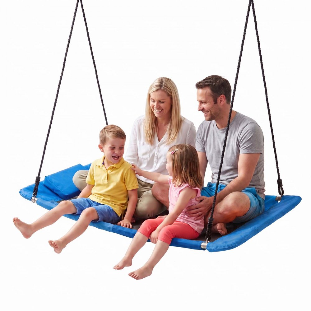 VEVOR Platform Tree Swing for Kids and Adults 700 lbs 60" Rectangle Blue, for Backyard Outdoor & Indoor, 900D Oxford Fabric Giant Seat with 2 Hanging Straps, Adjustable Ropes and Curved Edge Design