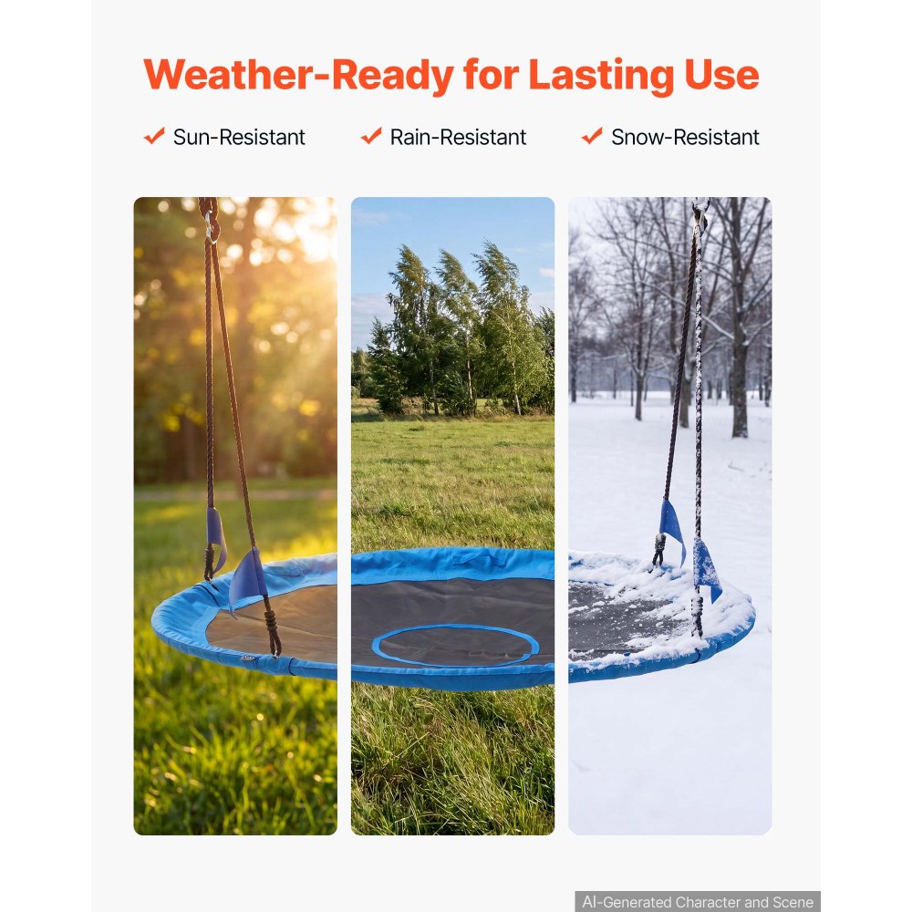 VEVOR Tree Swing 60" Saucer Swing for Kids & Adults 700 lbs Weight Capacity, for Backyard Outdoor & Indoor, 360° Rotation, 900D Oxford Fabric Round Seat with 2 Hanging Straps & Adjustable Ropes, Blue
