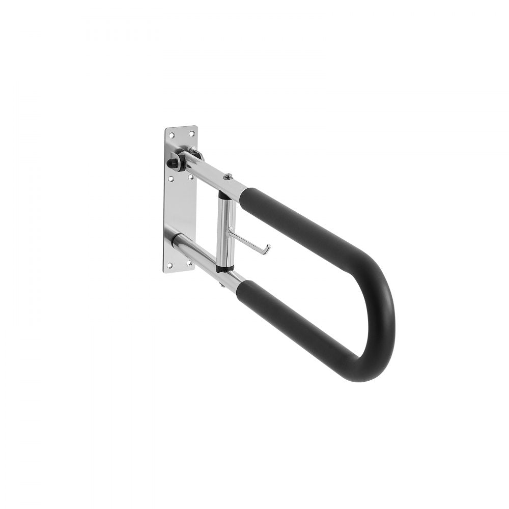 VEVOR Toilet Safety Rail, 30 Inch U-Shaped Handicap Grab Bar, Foldable Senior Safety Pole, Flip Up Toilet Grab Bars with Anti-Slip Handle, 300 Lbs Load Capacity Security Handrail with Paper Holder