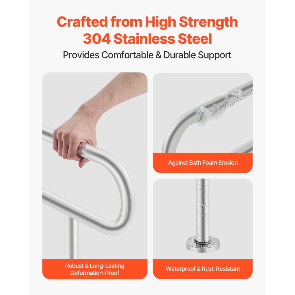 VEVOR Toilet Safety Rail, 31.5 Inch U-Shaped Handicap Grab Bar, 304 Stainless Steel Senior Safety Pole, Toilet Grab Bars with Anti-Slip Handle, 300 Lbs Load Capacity Security Handrail with Support Leg