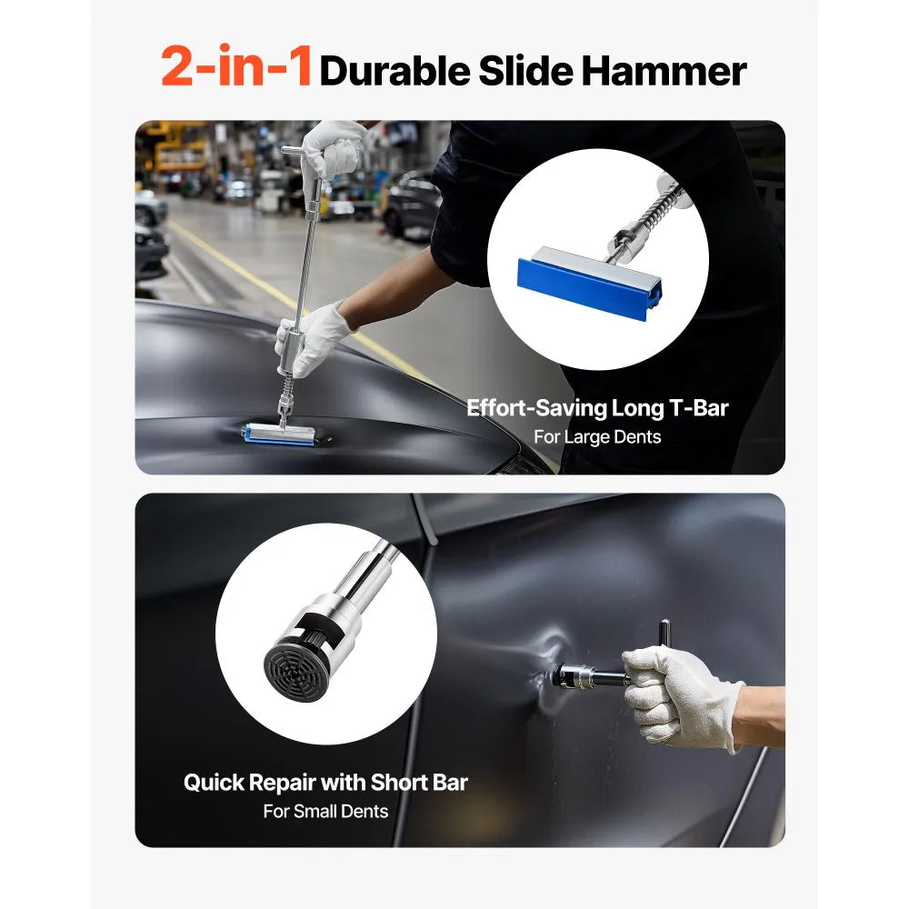 VEVOR Dent Puller Kit, 100 PCS Paintless Dent Removal Kit with Golden Lifter, Bridge Puller, Slide Hammer T-Bar, Glue Gun, Auto Body Hail Damage Remover Tools for Car Refrigerator Door Ding Repair