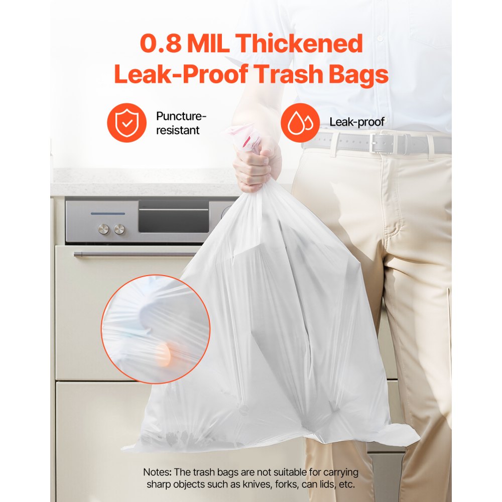 VEVOR Drawstring Trash Bags, 13 Gallon 110 Count Tall Kitchen Trash Bags, Extra Thick Fresh Scent Garbage Bag, Recyclable Bin Bag with Drawstrings, for Home Kitchen, Office, RV and Camping (White)