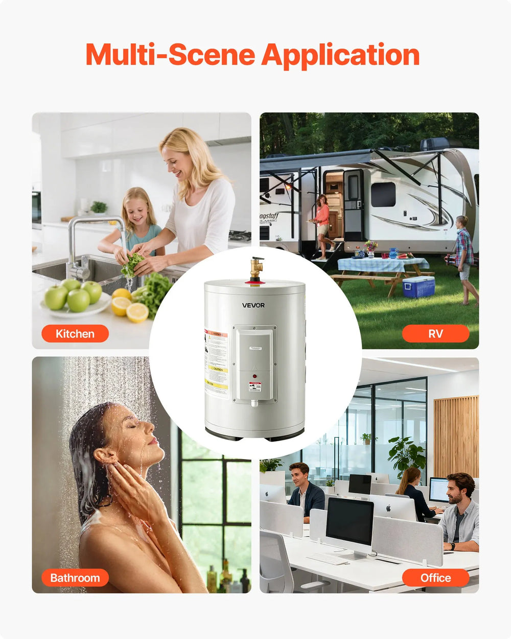 VEVOR 6 Gallon Electric Tank Water Heater, 1600W Point-of-Use Hot Water Heater with LED Display, Knob Control, Top Outlet, 120V Storage Design with T&P Valve for Studio Apartments, RVs, Gray