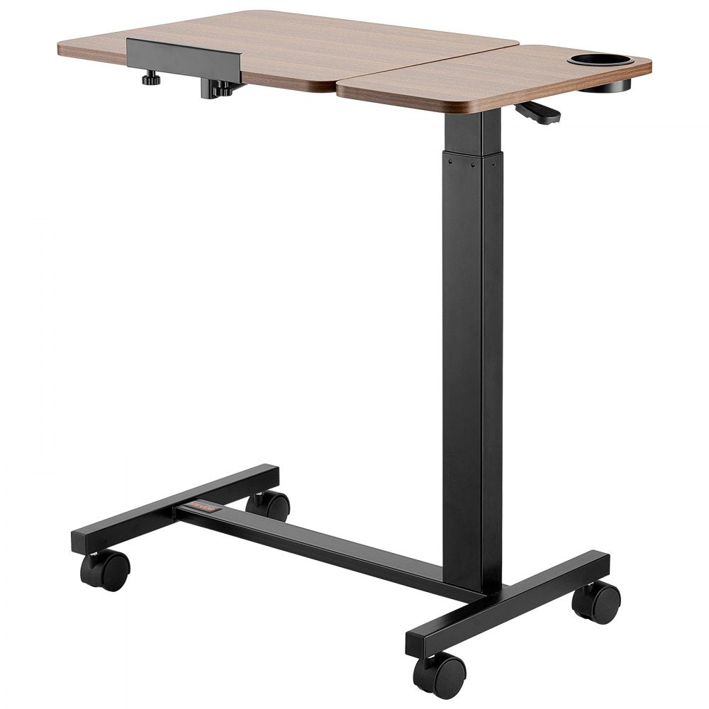 VEVOR Overbed Table, Mobile Bed Side Table with Flip Desktop and 4 Wheels, Height & Angle Adjustable Rolling Laptop Desk with Cup Holder, Portable Over Bed Desk for Home, Office, Study, Wood + Black