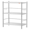 VEVOR Stainless Steel Shelving 3-Tier 31.5 x 15.8 x 35.4 in Storage Rack, for Kitchen Pantry Garage, 300 lb Per Shelf Heavy-Duty Organizer with 3-Level Adjustable Shelves, 6 Hooks, Leveling Feet
