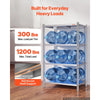 VEVOR Stainless Steel Shelving 4-Tier 31.6 x 15.9 x 51.2 in Storage Rack, for Kitchen Pantry Garage, 300 lb Per Shelf Heavy-Duty Organizer with 3-Level Adjustable Shelves, 6 Hooks, Leveling Feet