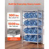VEVOR Stainless Steel Shelving 5-Tier 31.5 x 15.8 x 70.9 in Storage Rack, for Kitchen Pantry Garage, 1500 lb Total Capacity Heavy-Duty Organizer with 3-Level Adjustable Shelves, 6 Hook, Leveling Feet