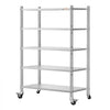 VEVOR Stainless Steel Shelving 5-Tier 47.2 x 17.7 x 73.7 in Storage Rack, for Kitchen Pantry Garage, 1200 lb Total Capacity Heavy-Duty Freestanding Organizer with Wheels, 3-Level Adjustable Shelves