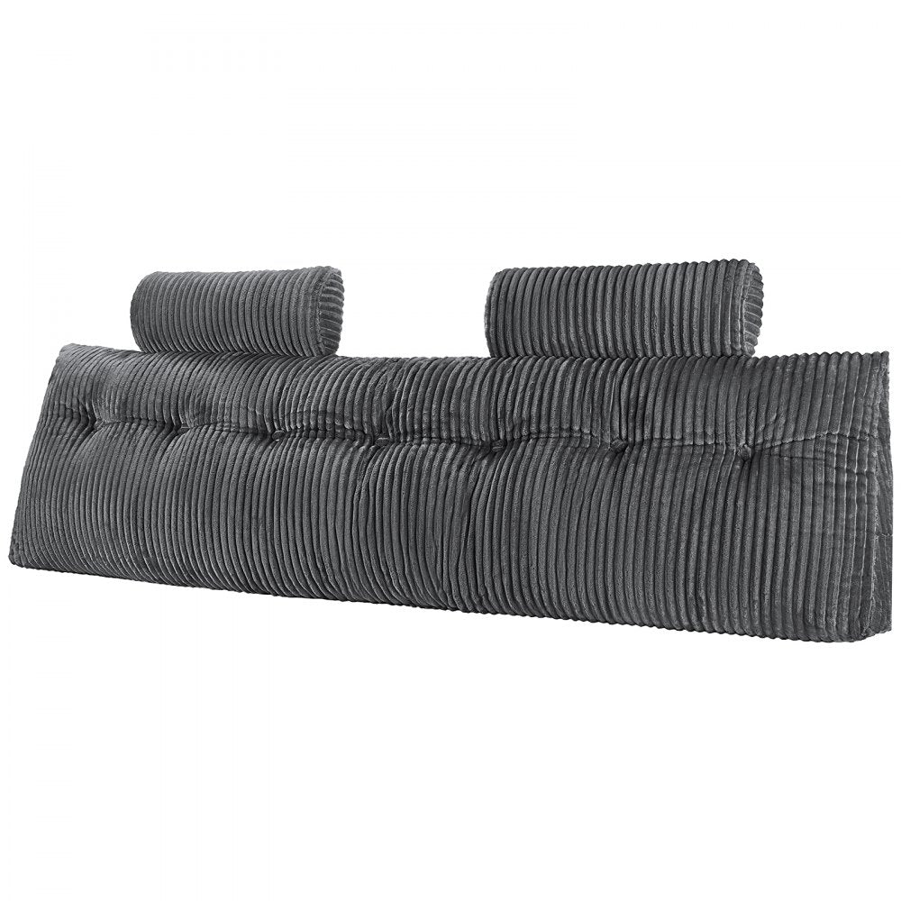 VEVOR Headboard Pillow, King Size Wedge Headboard Pillow with 2 Side Pockets and 2 Headrests, Bed Wedge Pillow with Washable Flannel Cloth, for Reading, Gaming, Resting, Working in Bed, Grey