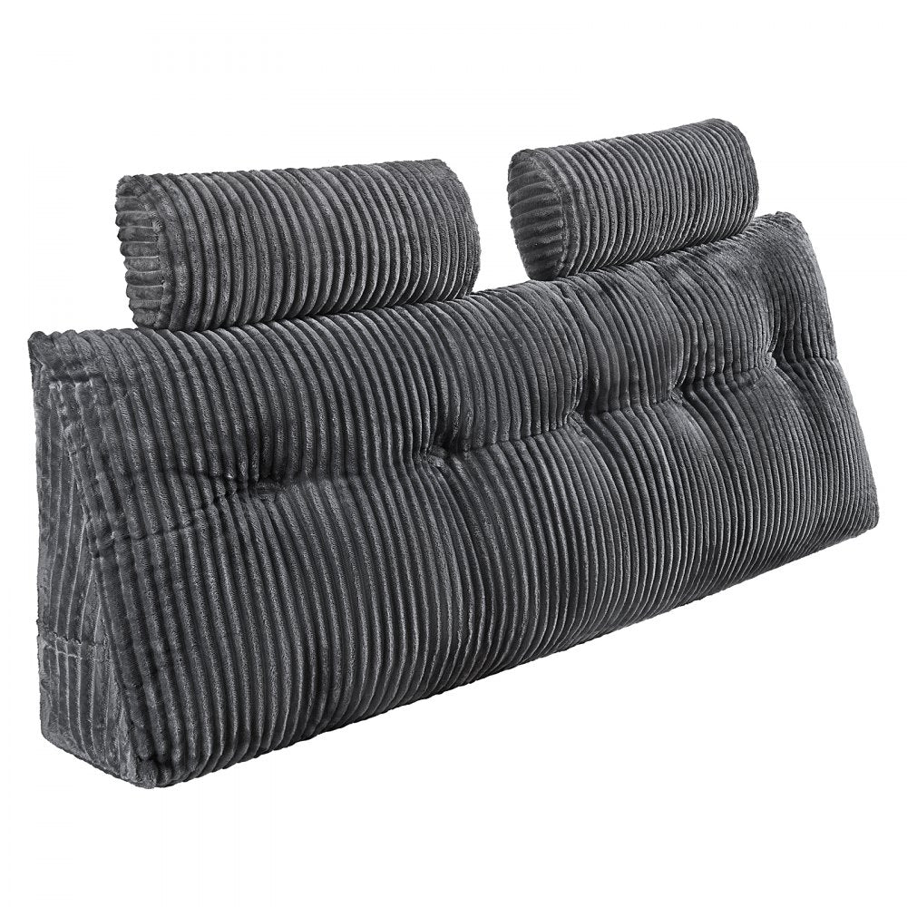 VEVOR Headboard Pillow, Queen Size Wedge Headboard Pillow with 2 Side Pockets and 2 Headrests, Bed Wedge Pillow with Washable Flannel Cloth, for Reading, Gaming, Resting, Working in Bed, Grey