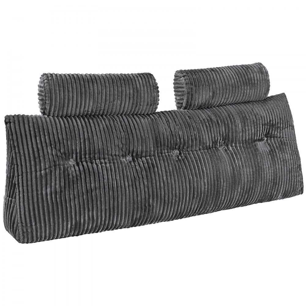 VEVOR Headboard Pillow, Queen Size Wedge Headboard Pillow with 2 Side Pockets and 2 Headrests, Bed Wedge Pillow with Washable Flannel Cloth, for Reading, Gaming, Resting, Working in Bed, Grey
