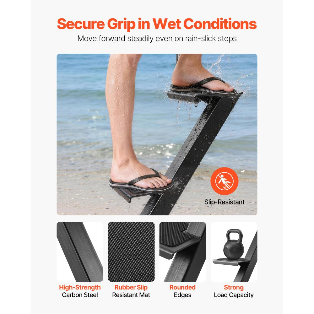 VEVOR Boat Trailer Steps, 2-Step, Heavy-Duty Boat Trailer Steps with Handle, Non-Slip Surface, 3 Mounting Angle Options, Carbon Steel Ladder Suitable for 3" x 3"/3" x 5"/4" x 4" Frame, Bottom Mounting