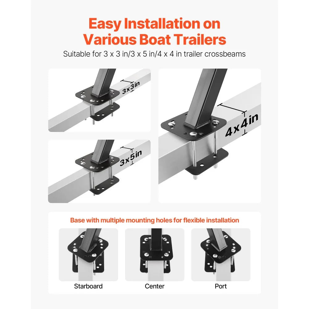 VEVOR Boat Trailer Steps, 2-Step, Heavy-Duty Boat Trailer Steps with Handle, Non-Slip Surface, 3 Mounting Angle Options, Carbon Steel Ladder Suitable for 3" x 3"/3" x 5"/4" x 4" Frame, Bottom Mounting